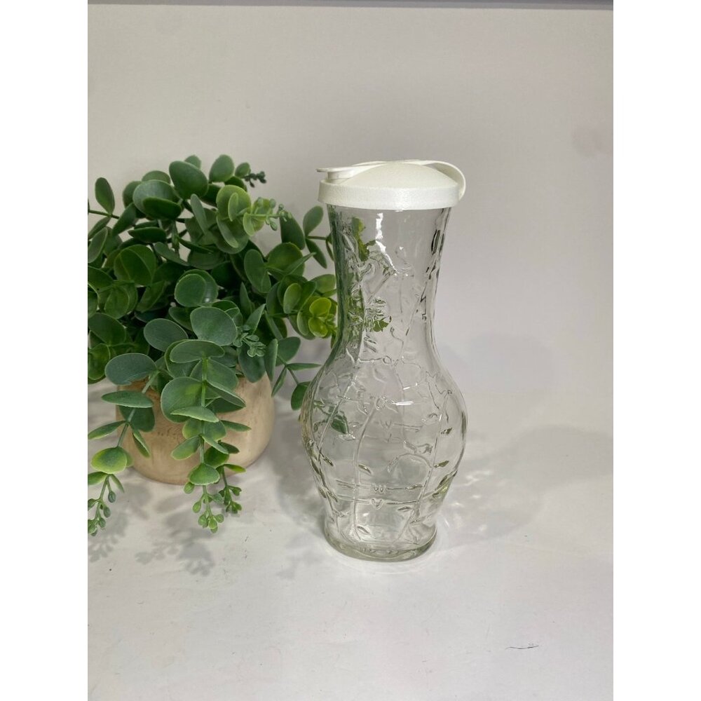 Vintage Antique Good Seasons Clear Glass Decanter Pourer Cruet Embossed Design